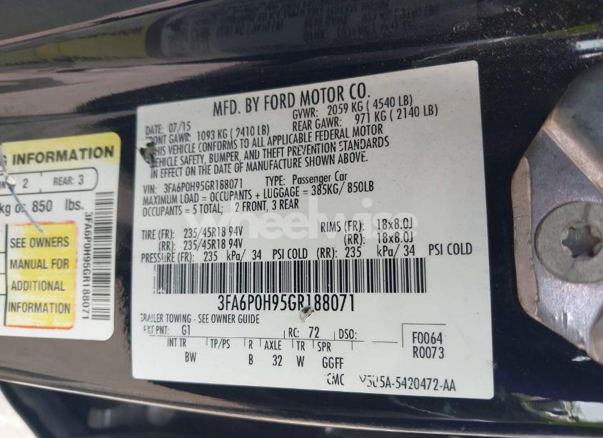 Photo 9 of 2016 Ford Fusion SE (VIN 3FA6P0H95GR188071)