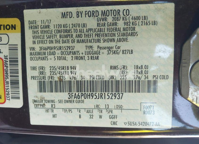 Photo 9 of 2018 Ford Fusion SE (VIN 3FA6P0H95JR152937)