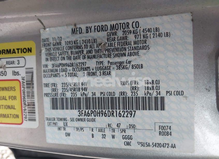 Photo 9 of 2013 Ford Fusion SE (VIN 3FA6P0H96DR162297)