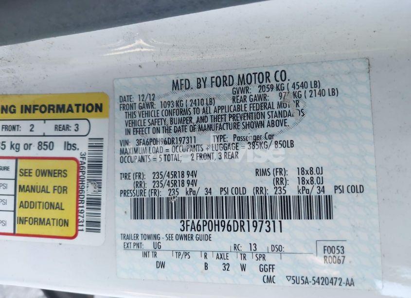 Photo 9 of 2013 Ford Fusion SE (VIN 3FA6P0H96DR197311)