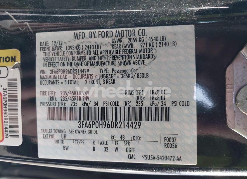 Photo 9 of 2013 Ford Fusion SE (VIN 3FA6P0H96DR214429)