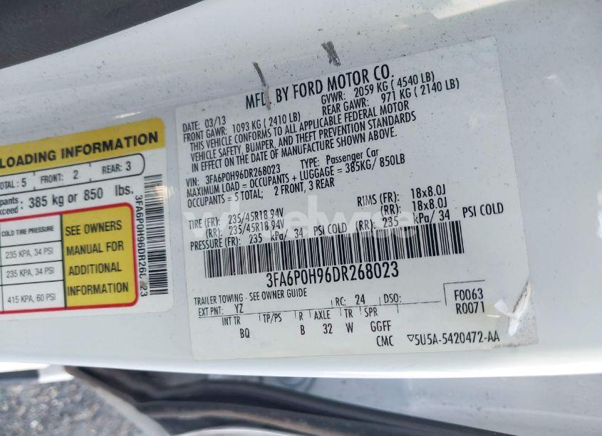 Photo 9 of 2013 Ford Fusion SE (VIN 3FA6P0H96DR268023)