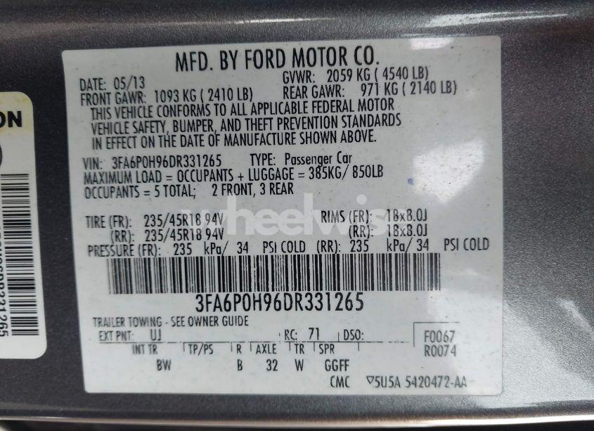 Photo 9 of 2013 Ford Fusion SE (VIN 3FA6P0H96DR331265)