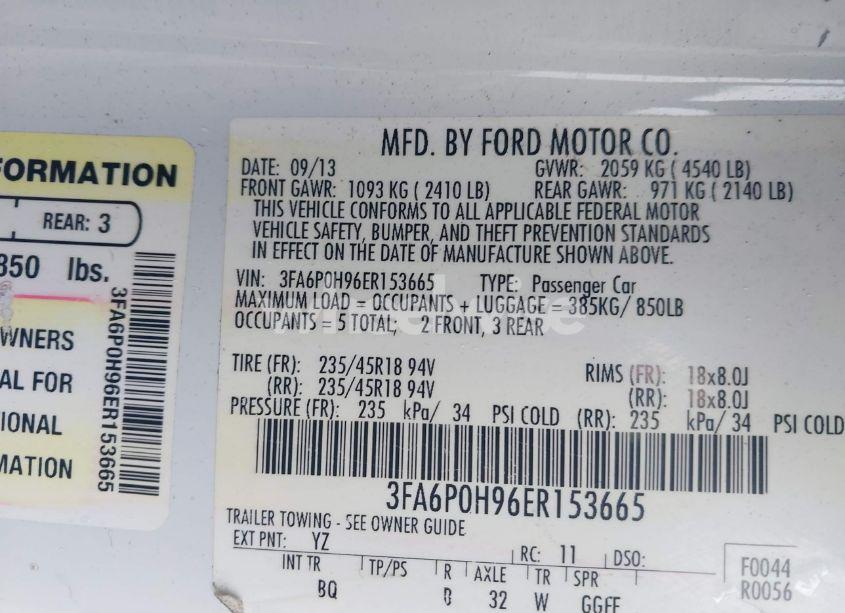 Photo 9 of 2014 Ford Fusion SE (VIN 3FA6P0H96ER153665)