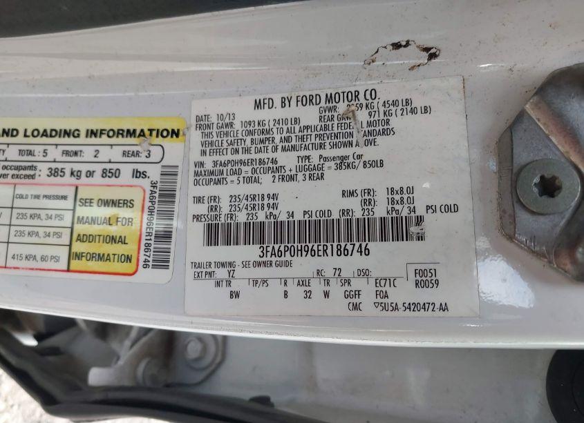 Photo 9 of 2014 Ford Fusion SE (VIN 3FA6P0H96ER186746)