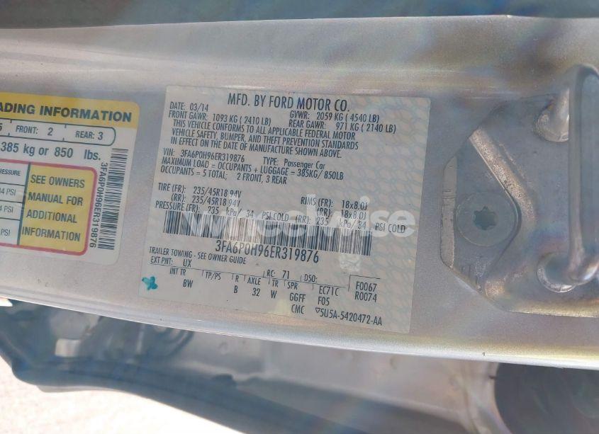 Photo 9 of 2014 Ford Fusion SE (VIN 3FA6P0H96ER319876)