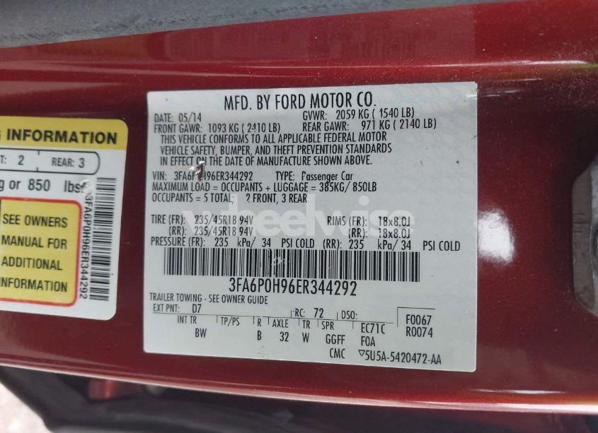 Photo 9 of 2014 Ford Fusion SE (VIN 3FA6P0H96ER344292)