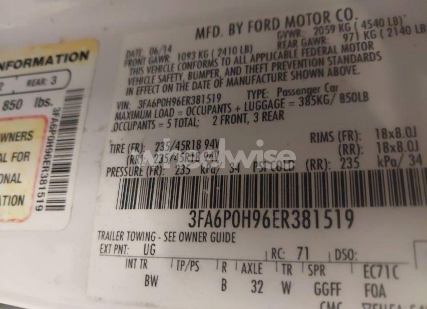 Photo 9 of 2014 Ford Fusion SE (VIN 3FA6P0H96ER381519)