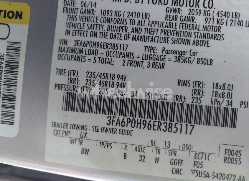 Photo 9 of 2014 Ford Fusion SE (VIN 3FA6P0H96ER385117)