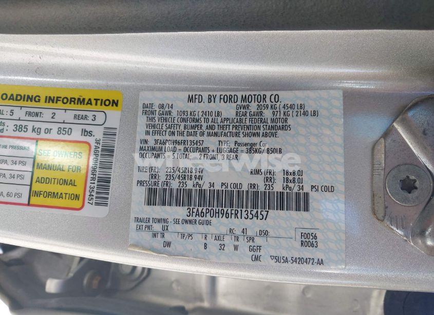 Photo 9 of 2015 Ford Fusion SE (VIN 3FA6P0H96FR135457)