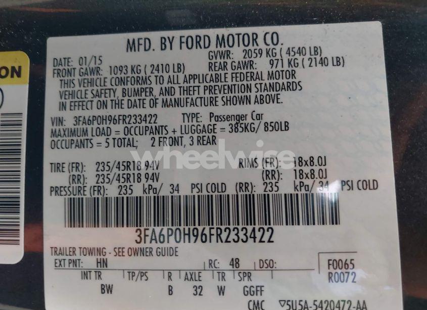 Photo 9 of 2015 Ford Fusion SE (VIN 3FA6P0H96FR233422)