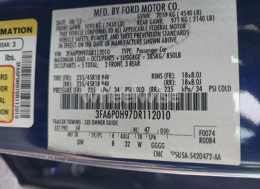 Photo 9 of 2013 Ford Fusion SE (VIN 3FA6P0H97DR112010)