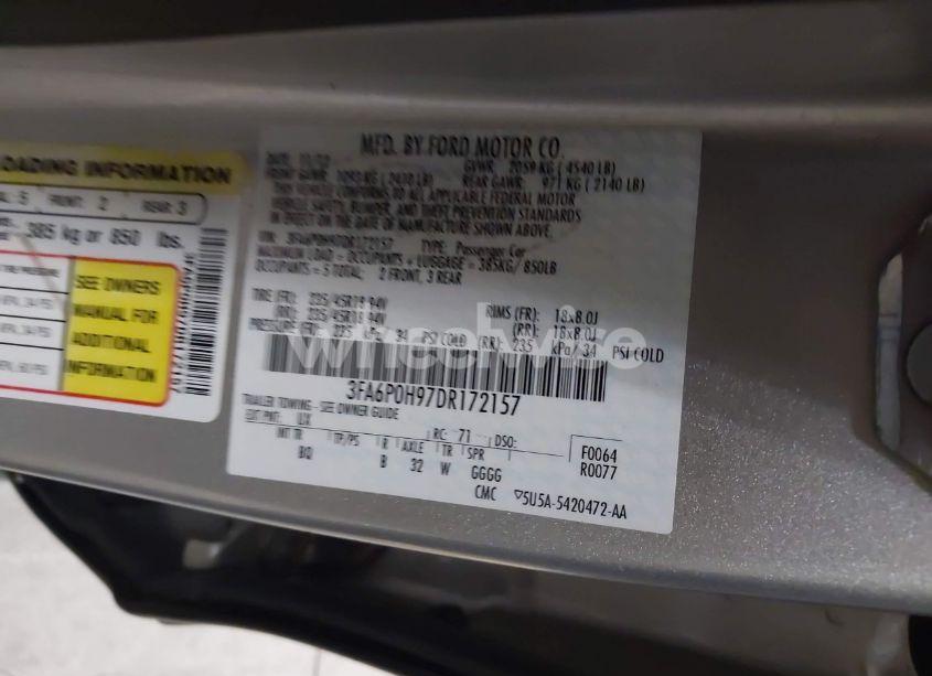 Photo 9 of 2013 Ford Fusion SE (VIN 3FA6P0H97DR172157)