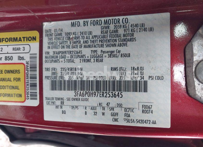 Photo 9 of 2014 Ford Fusion SE (VIN 3FA6P0H97ER253645)