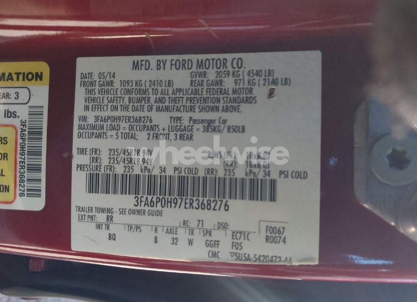 Photo 9 of 2014 Ford Fusion SE (VIN 3FA6P0H97ER368276)