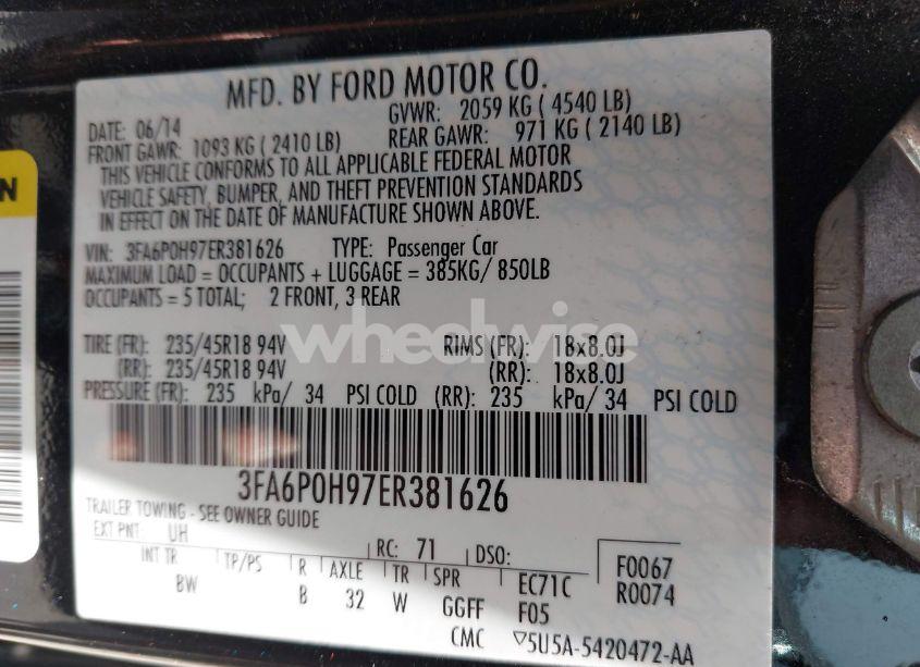 Photo 9 of 2014 Ford Fusion SE (VIN 3FA6P0H97ER381626)