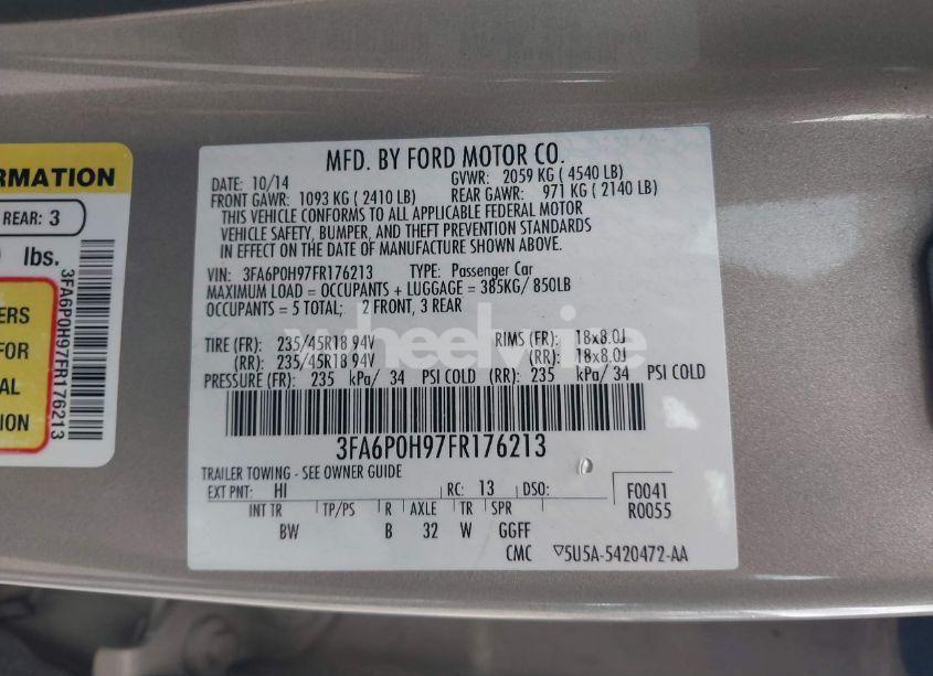 Photo 9 of 2015 Ford Fusion SE (VIN 3FA6P0H97FR176213)