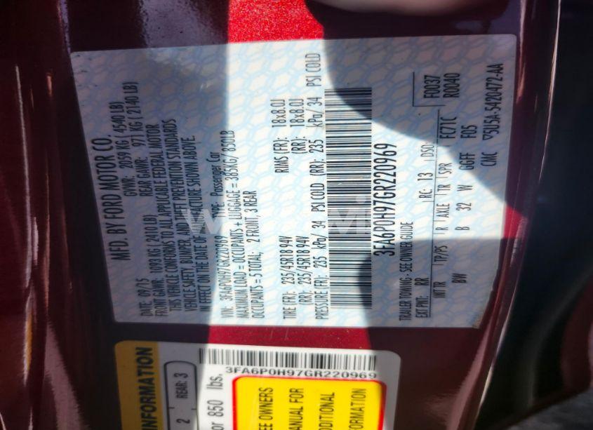 Photo 9 of 2016 Ford Fusion (VIN 3FA6P0H97GR220969)