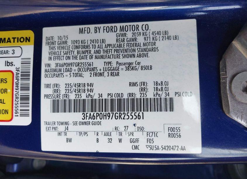 Photo 9 of 2016 Ford Fusion SE (VIN 3FA6P0H97GR255561)