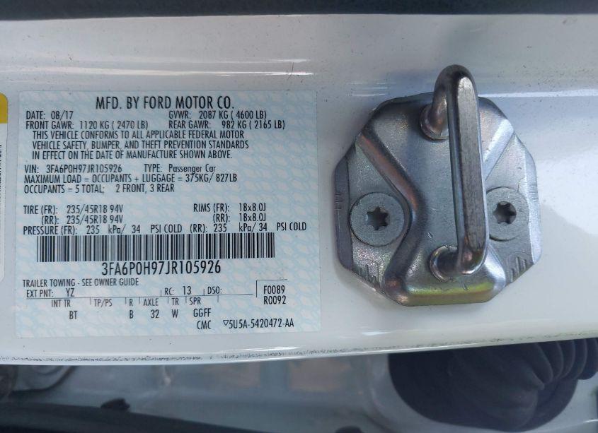 Photo 9 of 2018 Ford Fusion SE (VIN 3FA6P0H97JR105926)