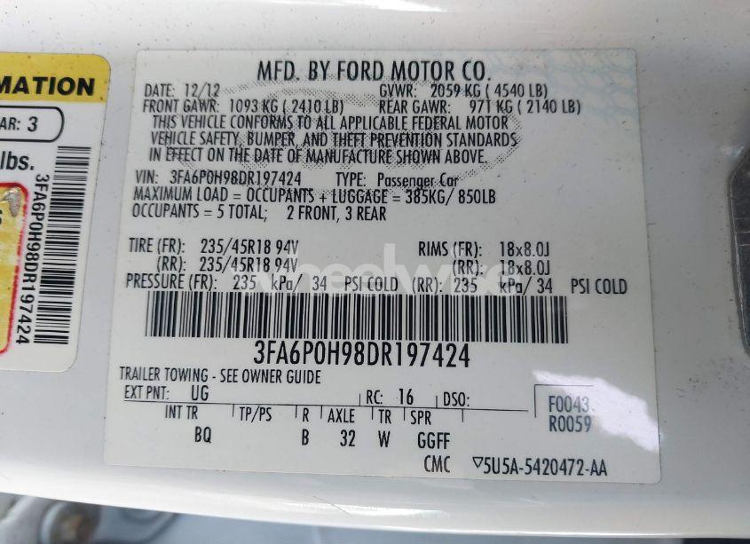 Photo 9 of 2013 Ford Fusion SE (VIN 3FA6P0H98DR197424)