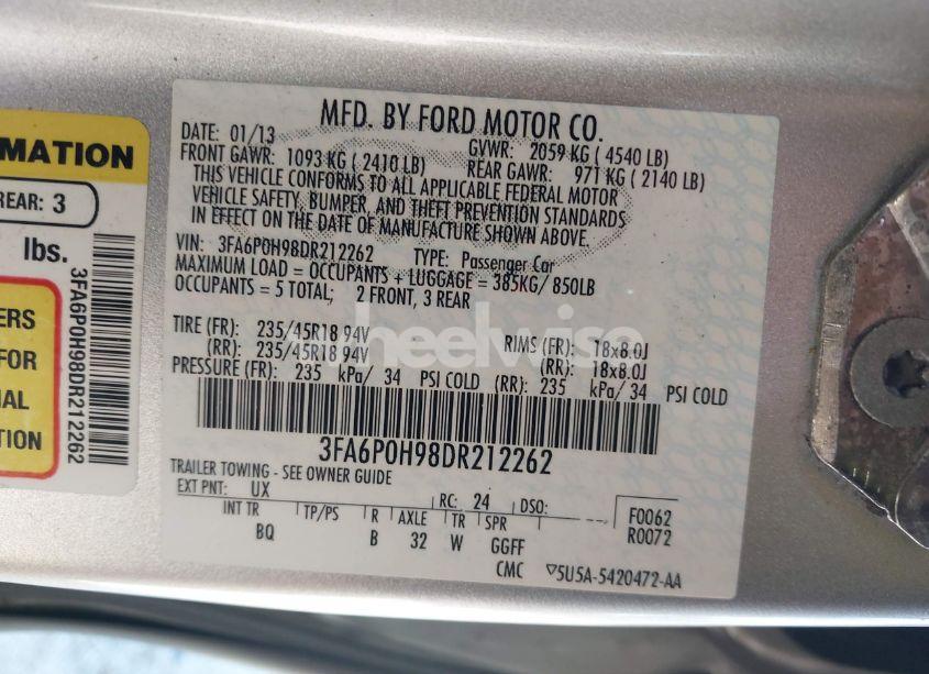 Photo 9 of 2013 Ford Fusion SE (VIN 3FA6P0H98DR212262)