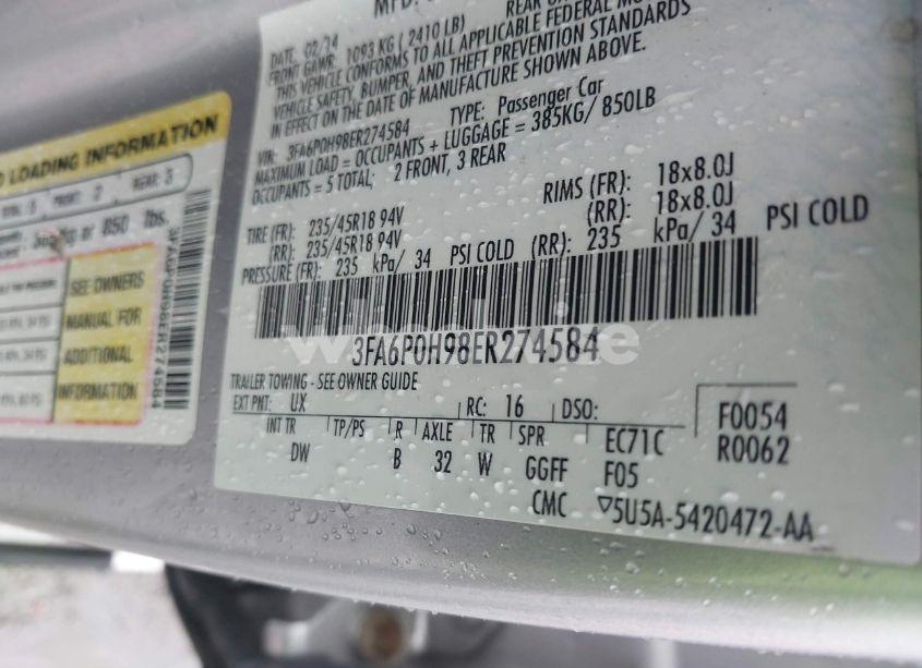 Photo 9 of 2014 Ford Fusion SE (VIN 3FA6P0H98ER274584)