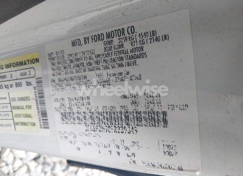 Photo 9 of 2015 Ford Fusion SE (VIN 3FA6P0H98FR239349)