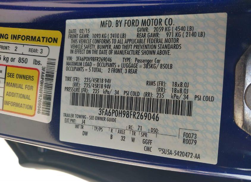 Photo 9 of 2015 Ford Fusion SE (VIN 3FA6P0H98FR269046)