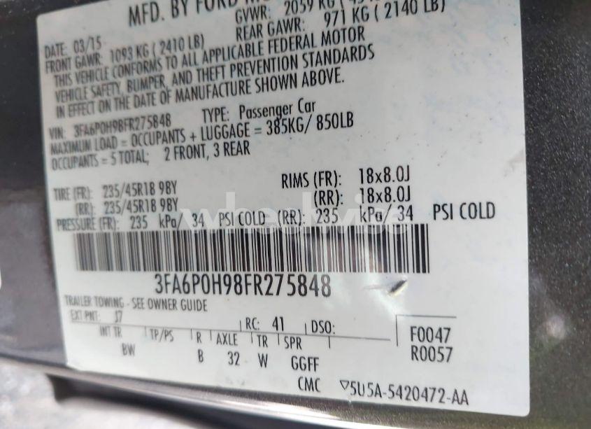 Photo 9 of 2015 Ford Fusion SE (VIN 3FA6P0H98FR275848)