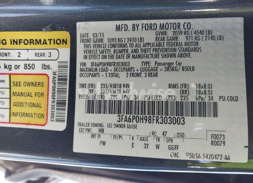 Photo 9 of 2015 Ford Fusion SE (VIN 3FA6P0H98FR303003)