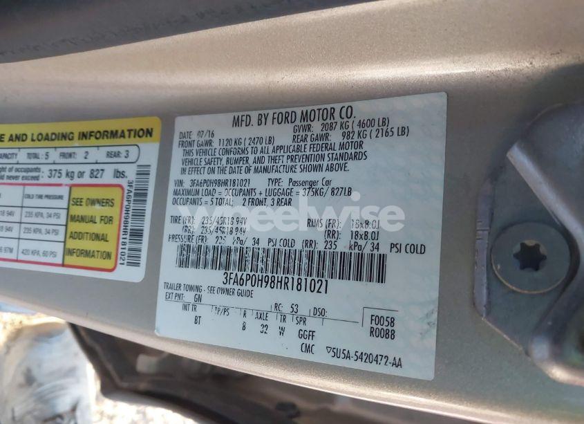 Photo 9 of 2017 Ford Fusion SE (VIN 3FA6P0H98HR181021)