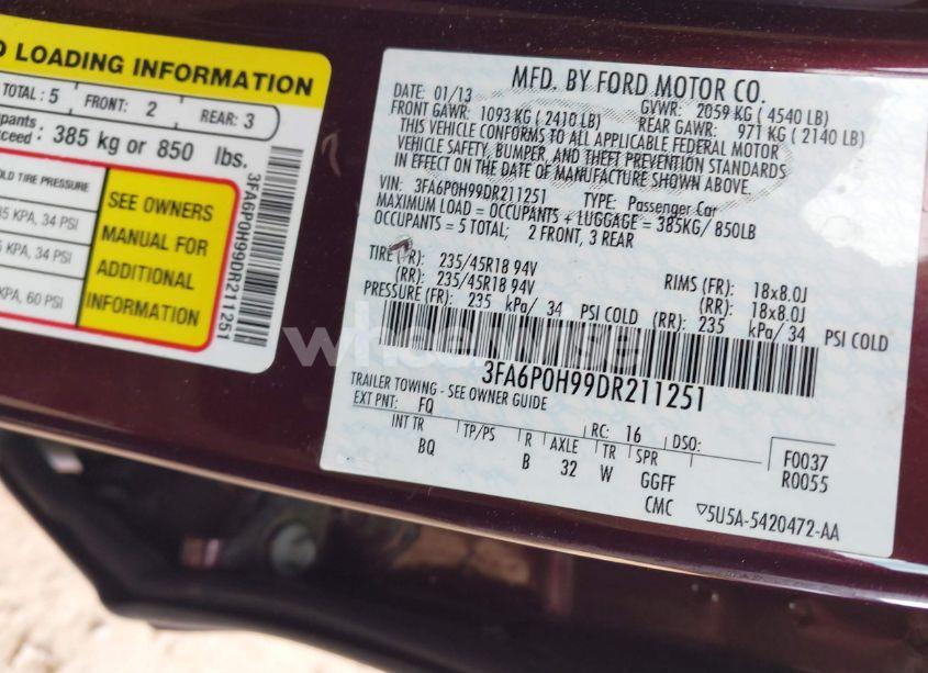 Photo 9 of 2013 Ford Fusion SE (VIN 3FA6P0H99DR211251)
