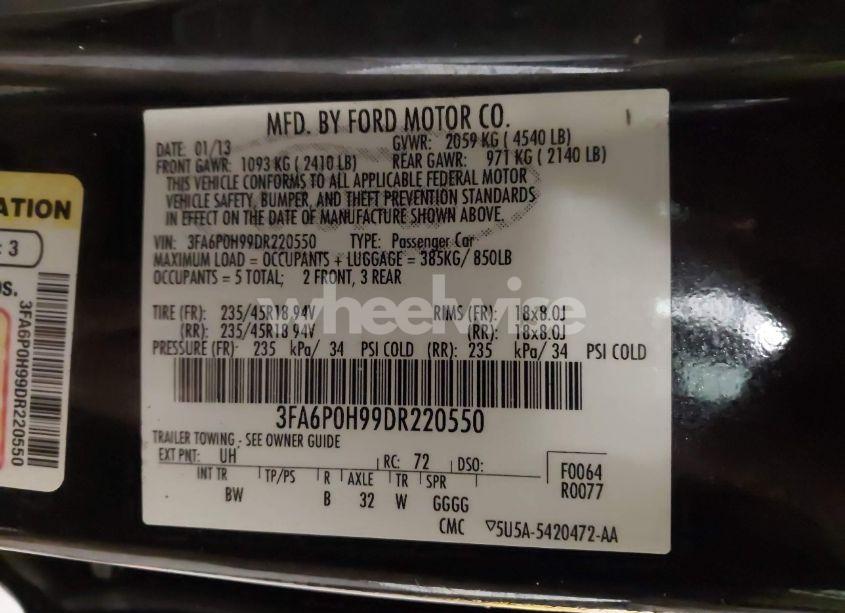 Photo 9 of 2013 Ford Fusion SE (VIN 3FA6P0H99DR220550)