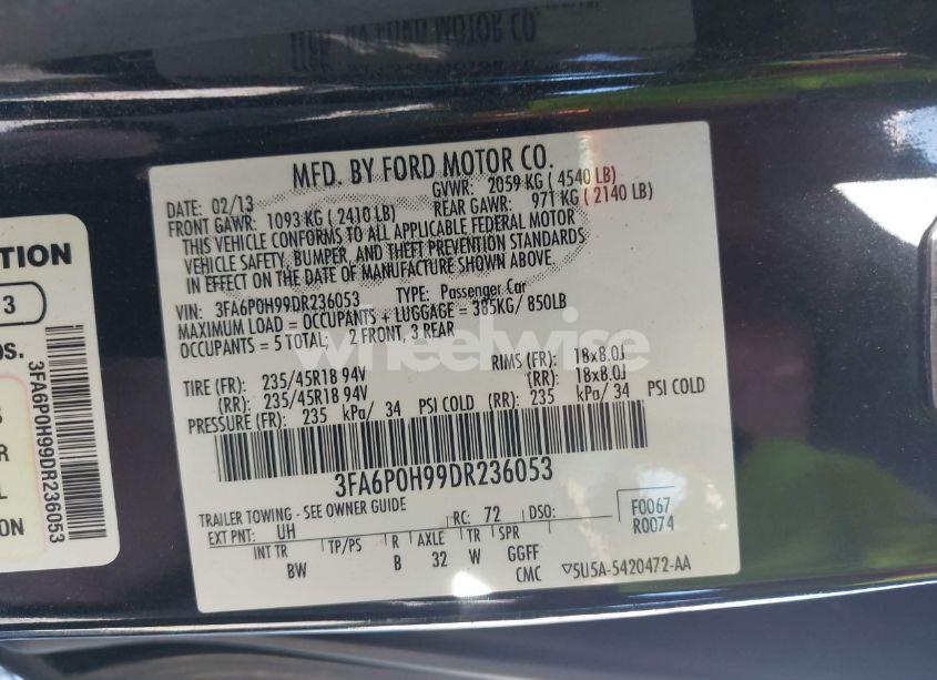 Photo 9 of 2013 Ford Fusion SE (VIN 3FA6P0H99DR236053)