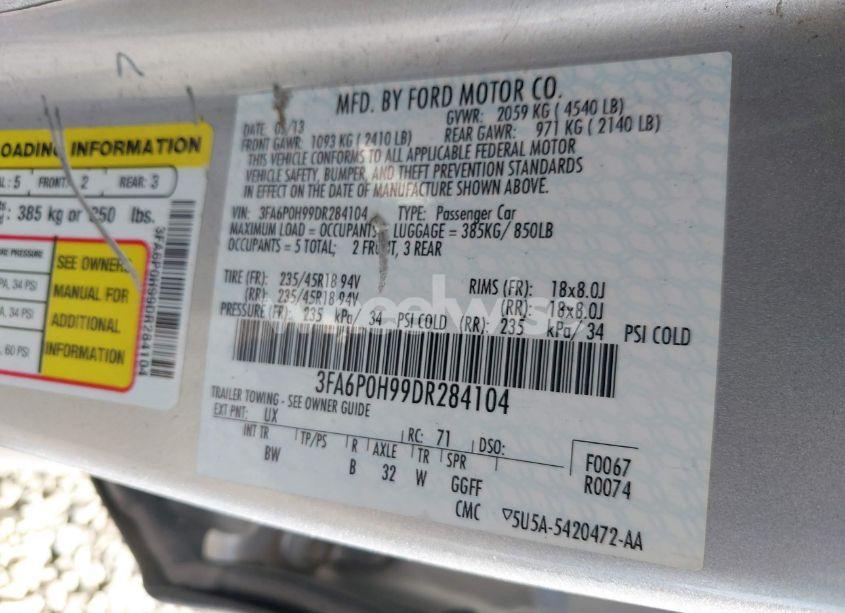 Photo 9 of 2013 Ford Fusion SE (VIN 3FA6P0H99DR284104)