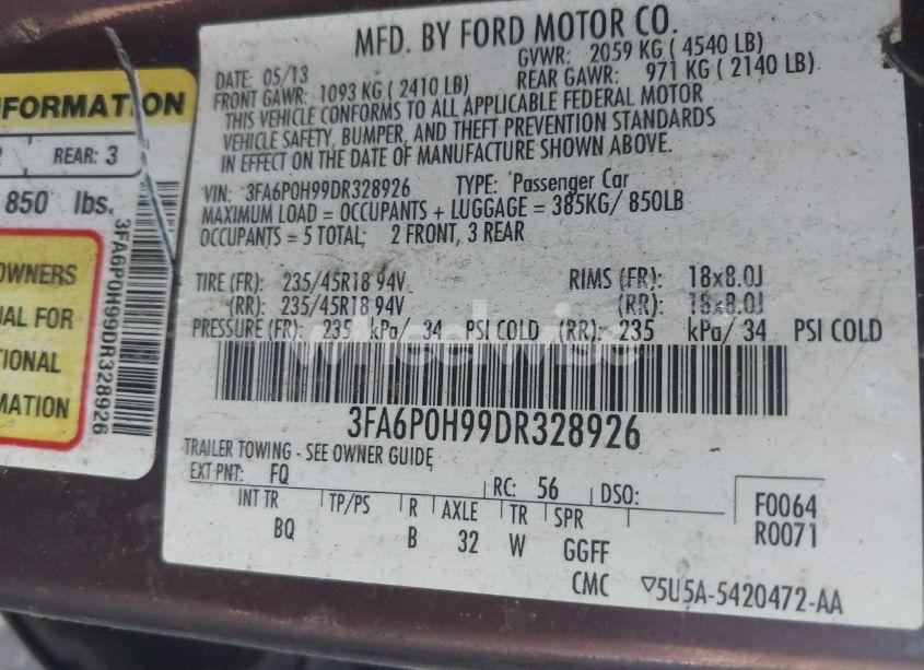 Photo 9 of 2013 Ford Fusion SE (VIN 3FA6P0H99DR328926)