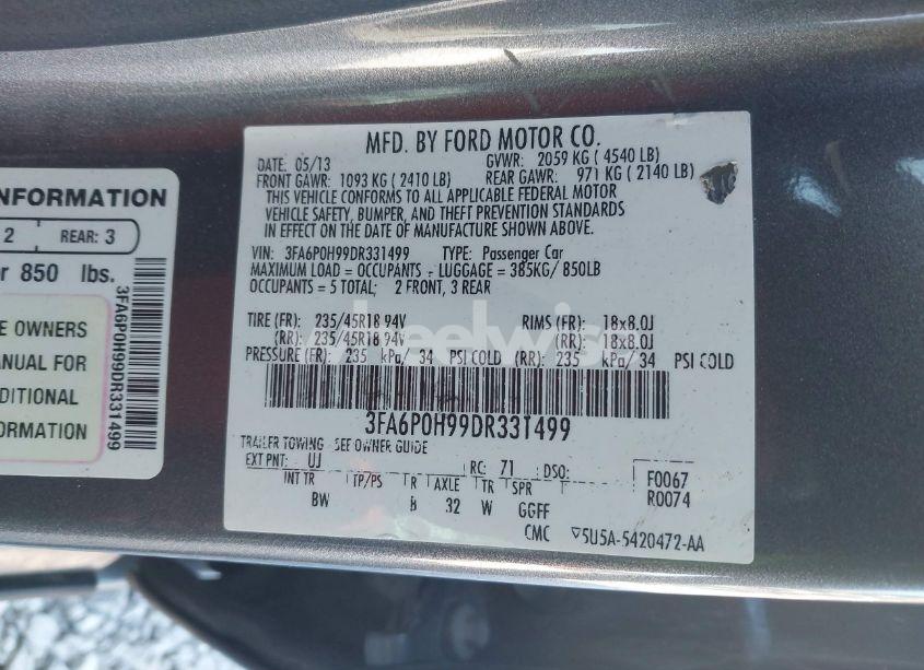 Photo 9 of 2013 Ford Fusion SE (VIN 3FA6P0H99DR331499)