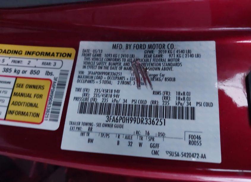 Photo 9 of 2013 Ford Fusion SE (VIN 3FA6P0H99DR336251)