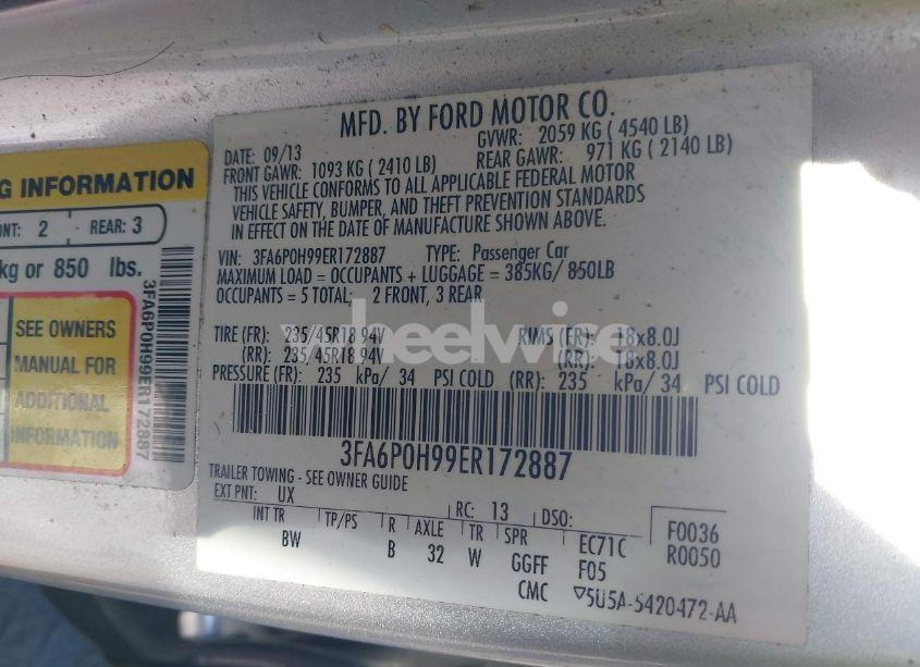 Photo 9 of 2014 Ford Fusion SE (VIN 3FA6P0H99ER172887)