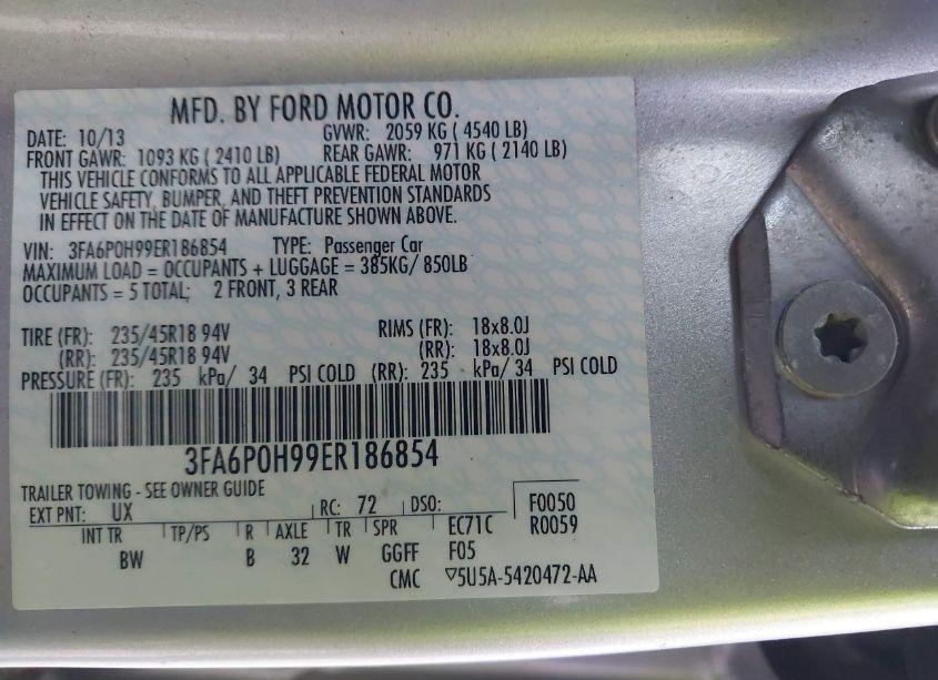 Photo 9 of 2014 Ford Fusion SE (VIN 3FA6P0H99ER186854)