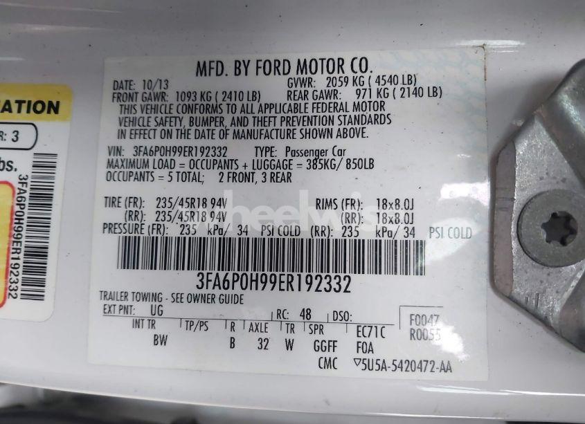 Photo 9 of 2014 Ford Fusion SE (VIN 3FA6P0H99ER192332)