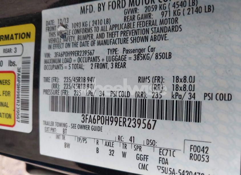 Photo 9 of 2014 Ford Fusion SE (VIN 3FA6P0H99ER239567)