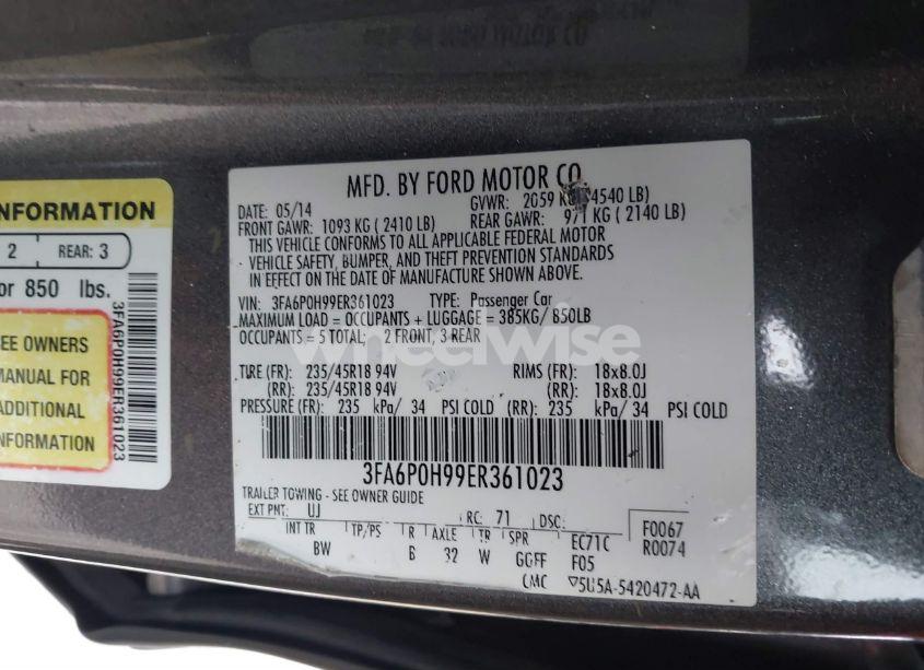 Photo 9 of 2014 Ford Fusion SE (VIN 3FA6P0H99ER361023)