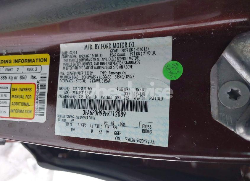 Photo 9 of 2015 Ford Fusion SE (VIN 3FA6P0H99FR112089)