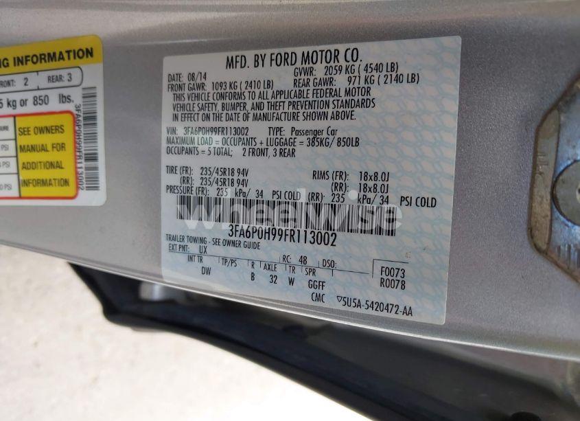 Photo 9 of 2015 Ford Fusion SE (VIN 3FA6P0H99FR113002)