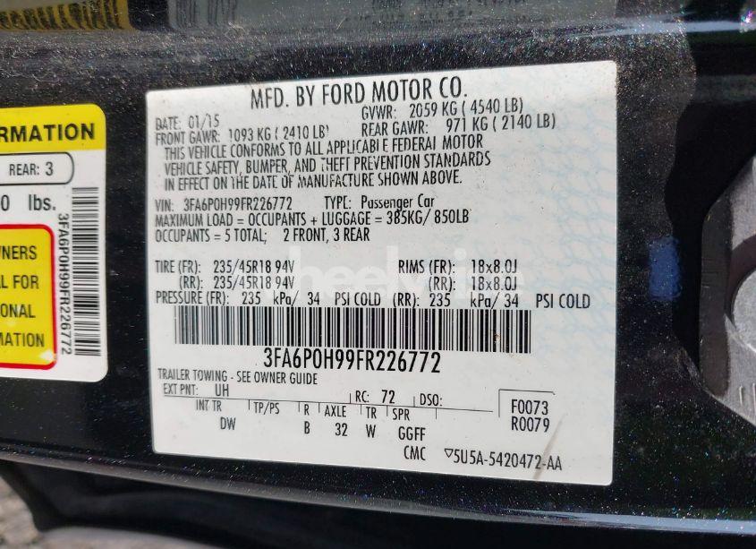 Photo 9 of 2015 Ford Fusion SE (VIN 3FA6P0H99FR226772)
