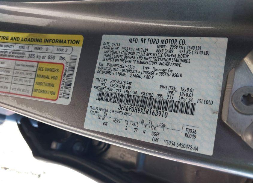 Photo 9 of 2014 Ford Fusion SE (VIN 3FA6P0H9XER163910)