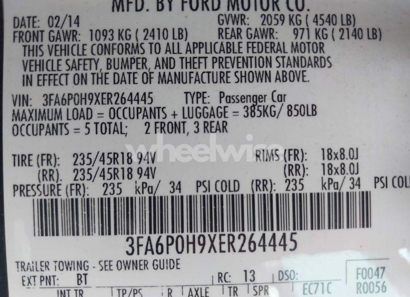 Photo 9 of 2014 Ford Fusion SE (VIN 3FA6P0H9XER264445)