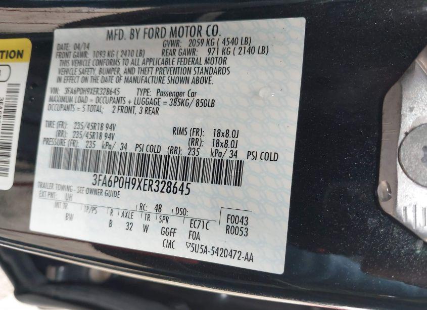 Photo 9 of 2014 Ford Fusion SE (VIN 3FA6P0H9XER328645)